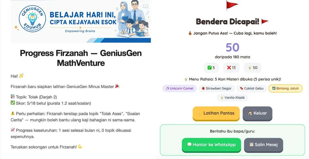 Kotak notifikasi WhatsApp dan Salin Mesej sebenar