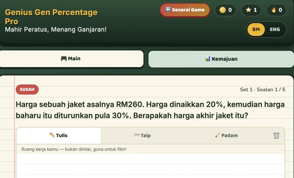 Soalan auto-generate sebenar semasa bermain